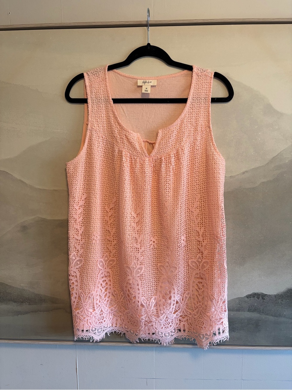 Style & Co. Pale Pink Sleeveless Crochet Trim Tank